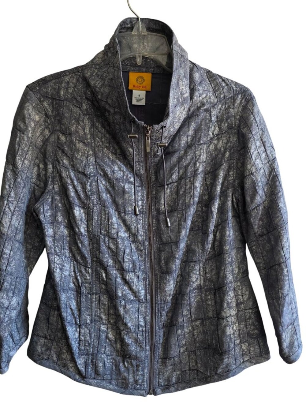 Ruby Rd Womens Metallic Quilted Jacket Size 8 Zip Front Lightweight Design New